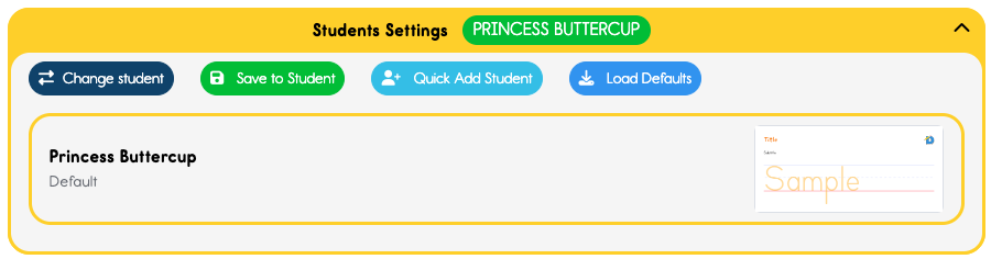 You'll notice that the student's name will appear in a green badge (Princess Buttercup is the student in the above example image.)