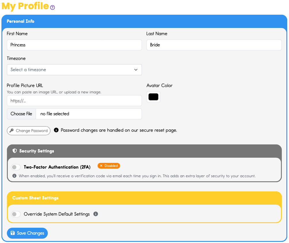 Find the yellow box at the bottom of the Personal Info area. 