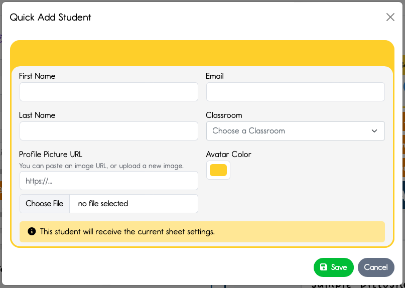 Give the student a name etc. Hit Save.