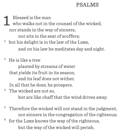 Try reading the First Letters Only for Psalm 1. 