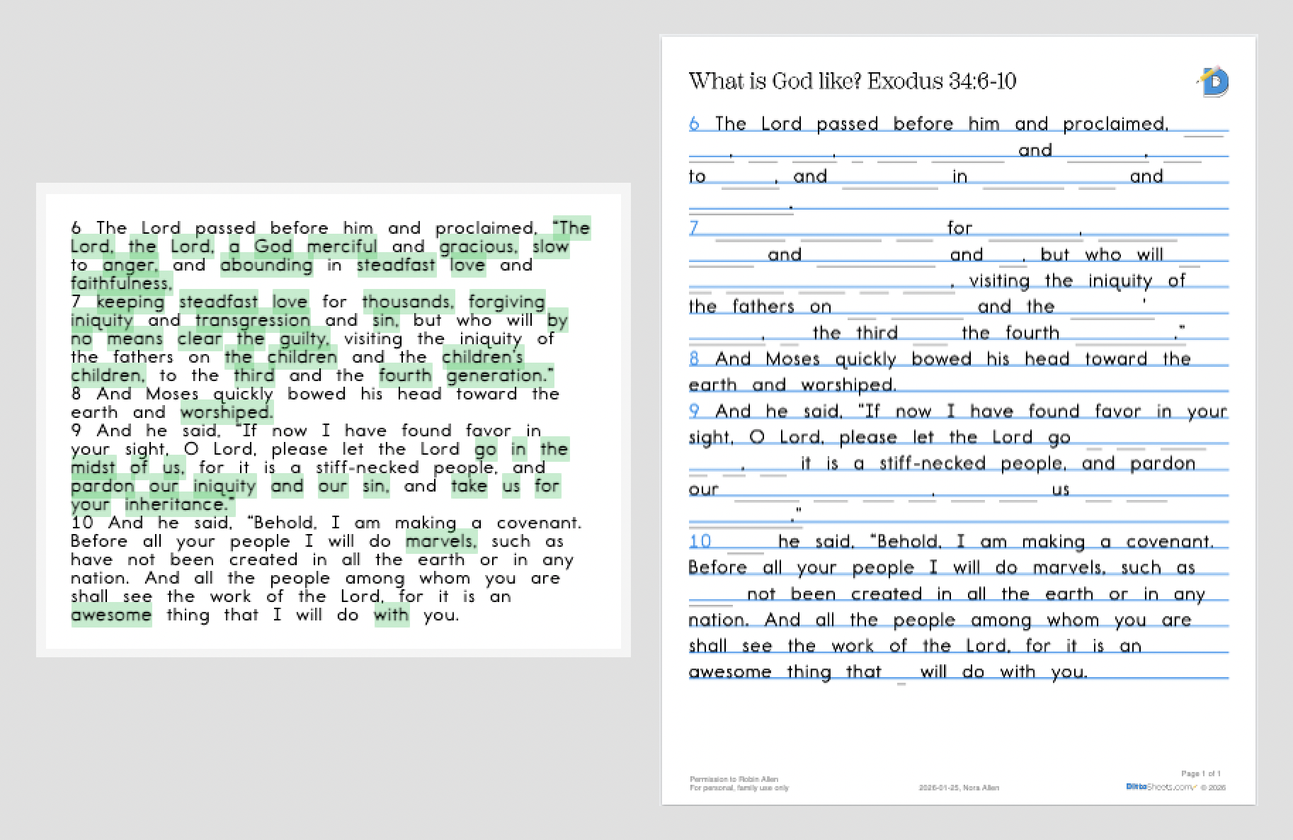 On the left I selected specific words I wanted redacted, marking them in green.<br>On the right shows the PDF reflecting my redactions.