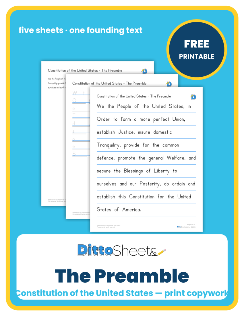 Preview of the The Preamble to the Constitution Copywork printable worksheet