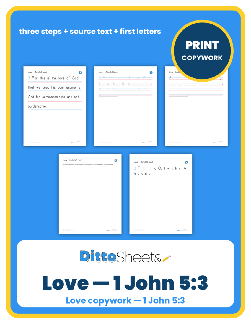 Preview of the Love — 1 John 5:3 Copywork printable worksheet