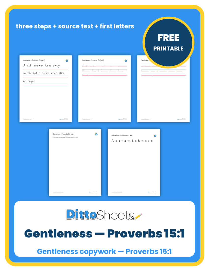 Preview of the Gentleness — Proverbs 15:1 Copywork printable worksheet