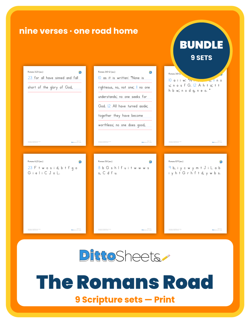 Preview of the The Romans Road Copywork Bundle — Print printable worksheet