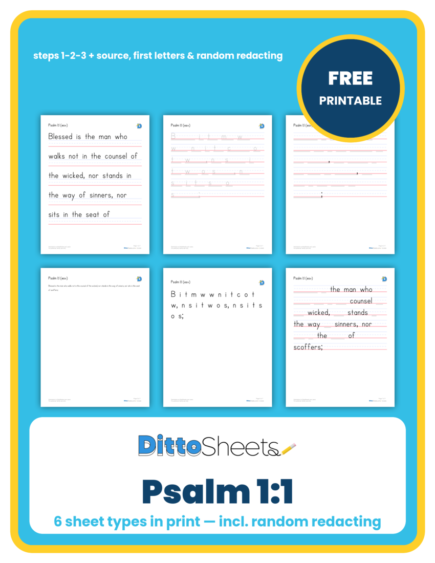 Preview of the Psalm 1:1 Copywork — Print printable worksheet