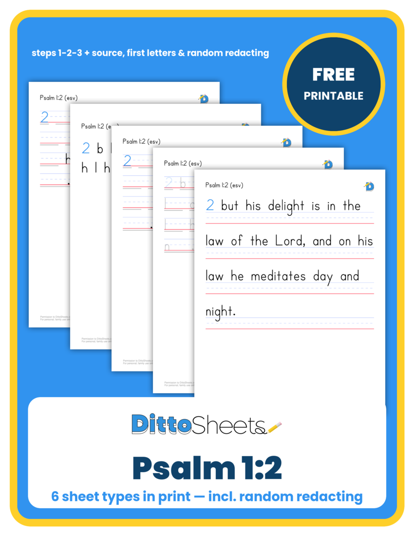 Preview of the Psalm 1:2 Copywork — Print printable worksheet
