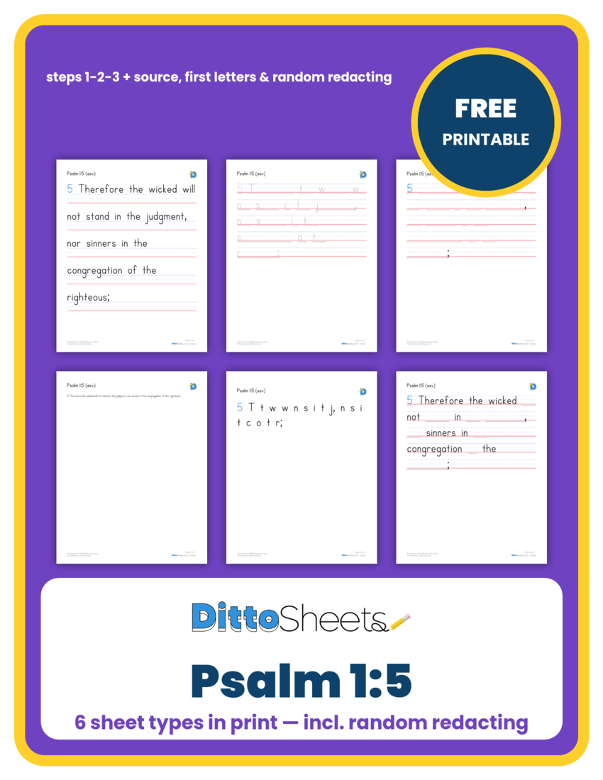 Preview of the Psalm 1:5 Copywork — Print printable worksheet