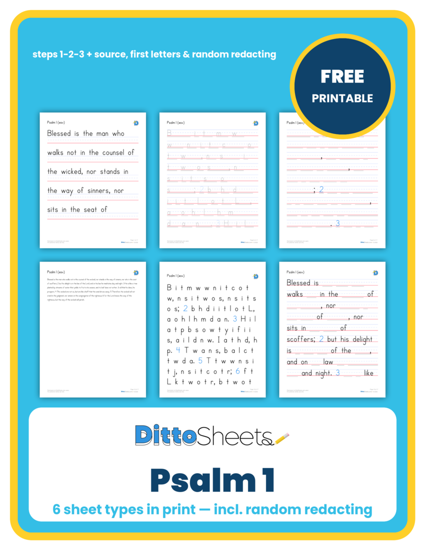 Preview of the Psalm 1 Full Chapter Copywork — Print printable worksheet