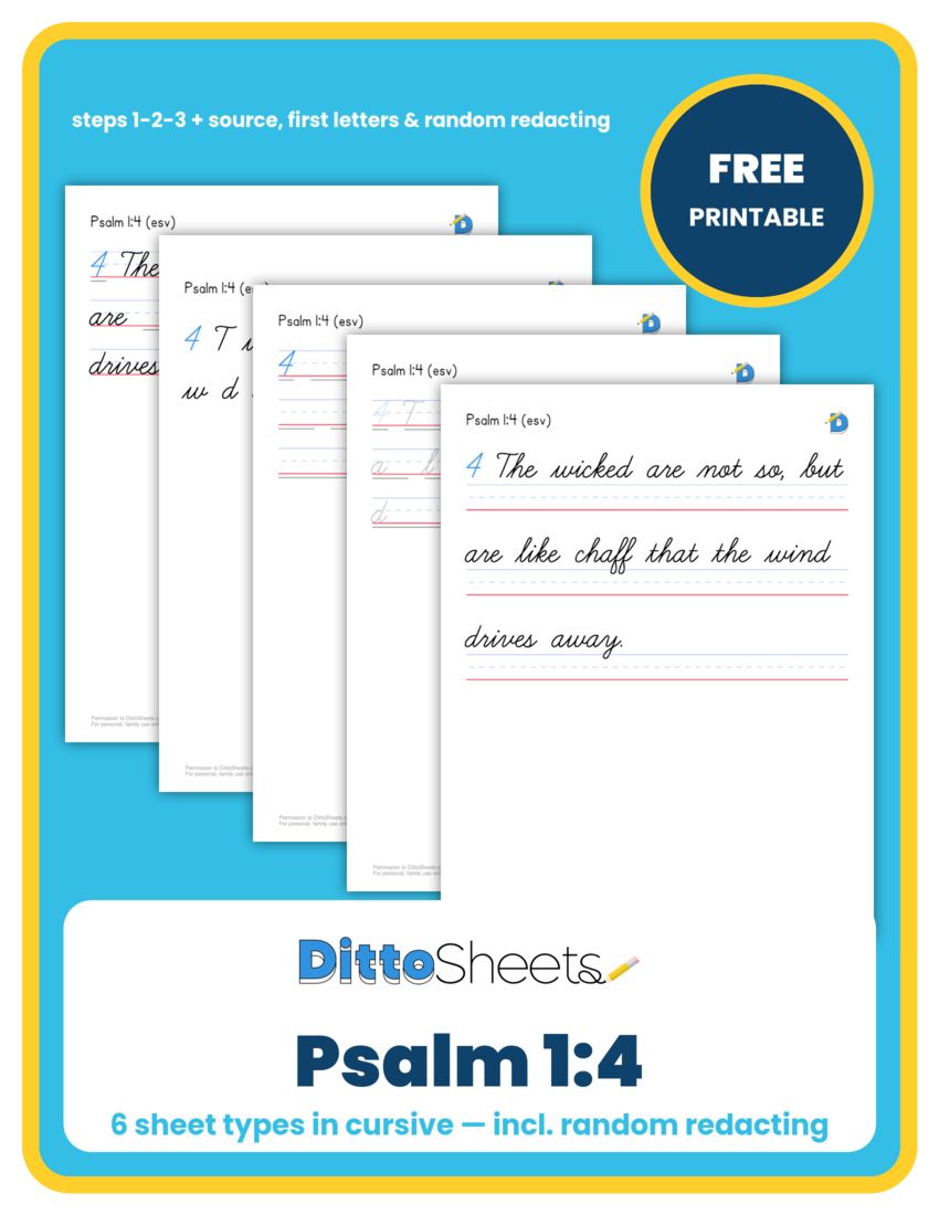Preview of the Psalm 1:4 Copywork — Cursive printable worksheet