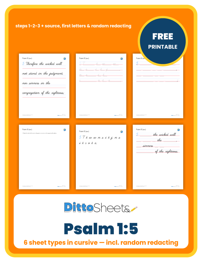 Preview of the Psalm 1:5 Copywork — Cursive printable worksheet