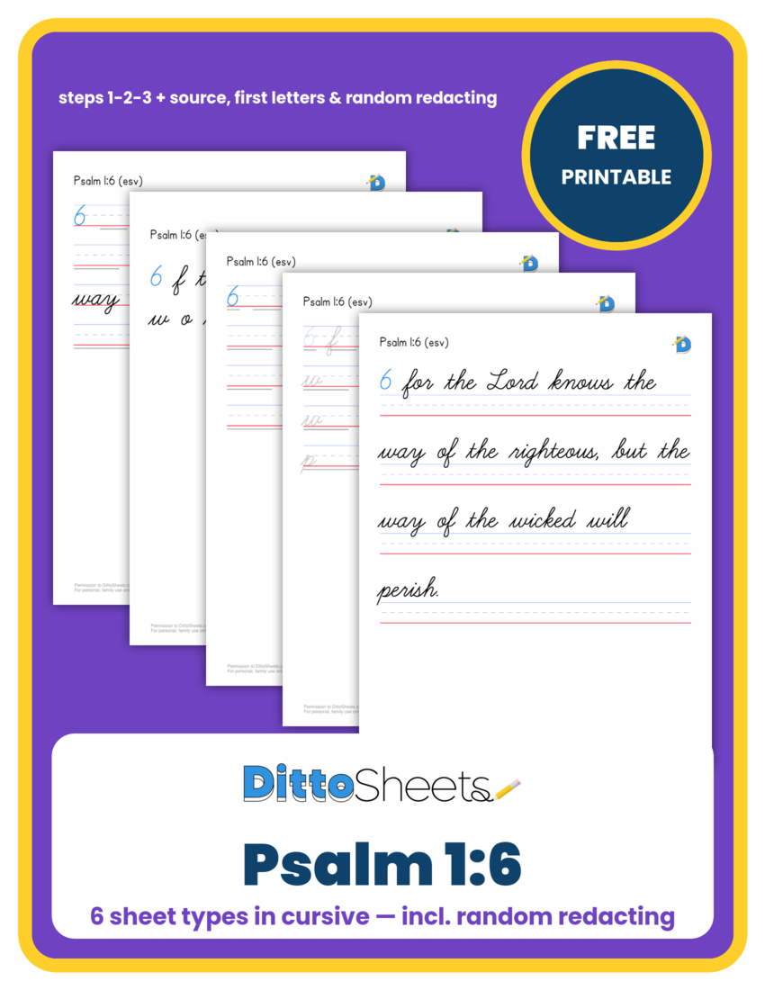 Preview of the Psalm 1:6 Copywork — Cursive printable worksheet