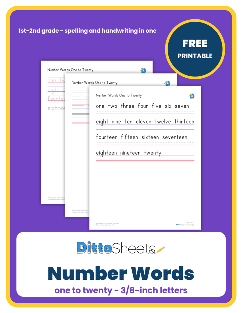 Number Words: One to Twenty printable worksheet preview