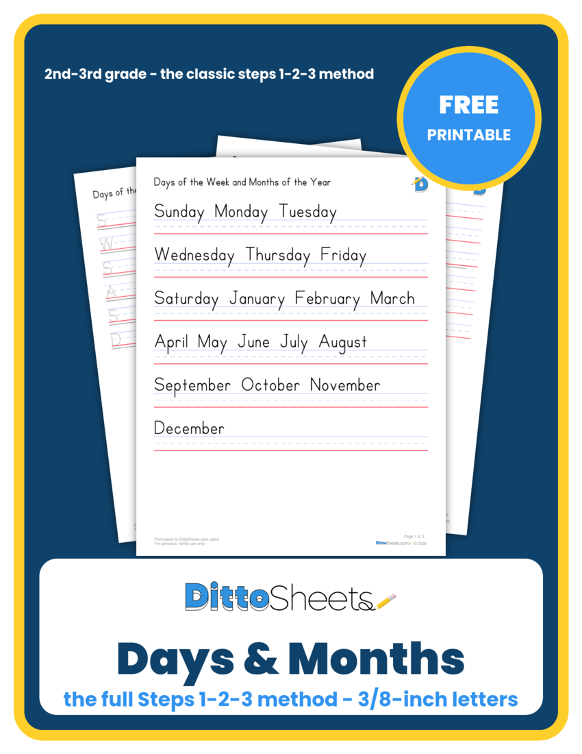 Days of the Week & Months of the Year printable worksheet preview