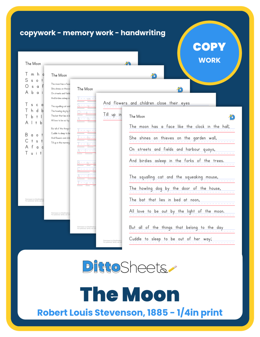 Preview of the The Moon Copywork printable worksheet