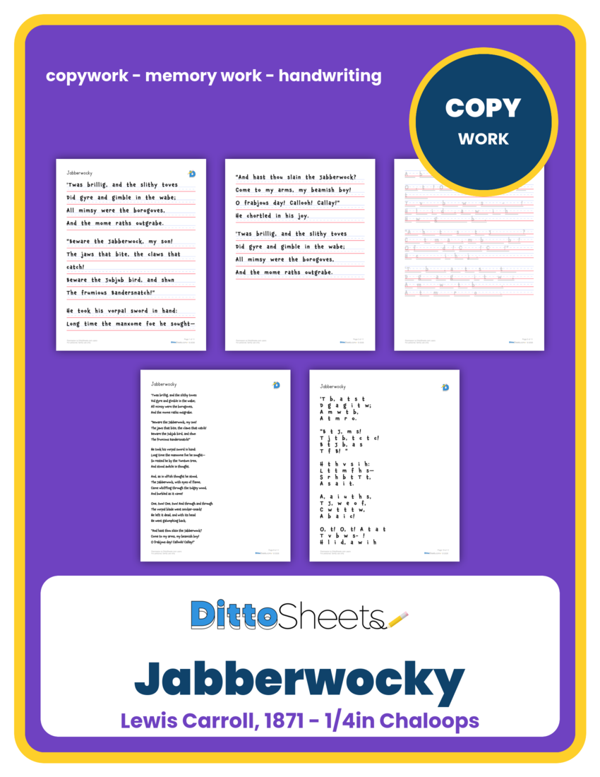 Preview of the Jabberwocky Copywork printable worksheet