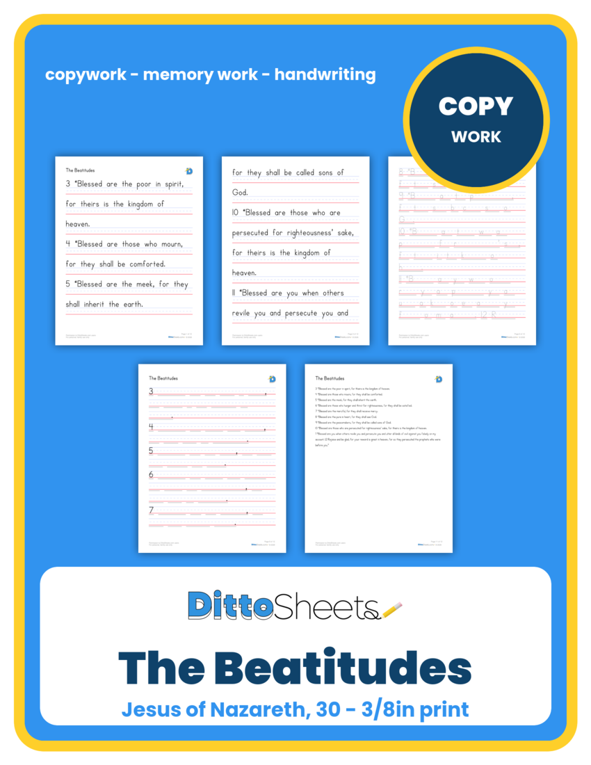 The Beatitudes Copywork printable worksheet preview